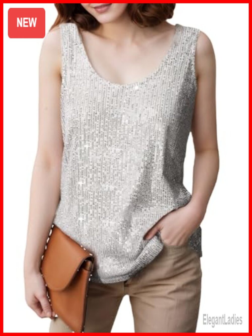 Sequin Sleeveless Tank Top Scoop Neck Women Sparkly